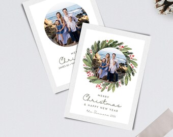Holiday Photo Card – Round Garland Christmas Canva Template