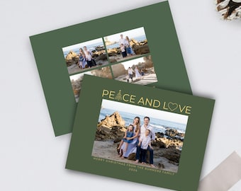Holiday Photo Card – Green Peace and Love Canva Template