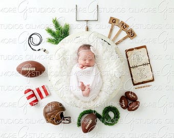 Digital Newborn Backdrop Football Theme, Sports Baby Boy Photography Background, Football Season Newborn Photos