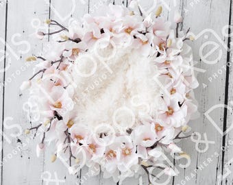 Pink White Floral Wood Newborn Digital Backdrop, Digital Backdrop for Newborn, Digital Background, PNG Baby Backdrop, Backdrop for Photoshop