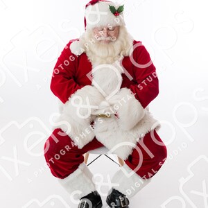 Santa in Red Suit Sitting Hands Together White Backdrop, Santa for Newborn Photoshop, Christmas Digital Background, Santa Overlay photoshop