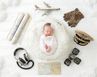 Airplane Pilot Vintage Digital Backdrop, Digital Backdrop for Newborn, Newborn Digital Background, PNG Baby Backdrop, Backdrop for Photoshop