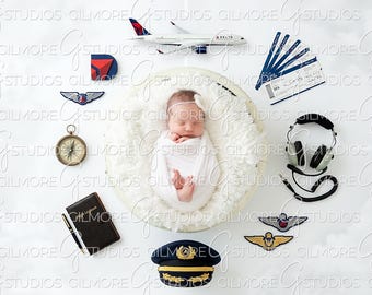Airplane Aviator Digital Backdrop, Digital Backdrop for Newborn, Newborn Digital Background, PNG Baby Backdrop, Backdrop for Photoshop