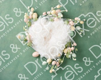 Green Easter Wreath Newborn Digital Backdrop, Digital Backdrop, Newborn Digital Background, PNG Baby Backdrop, Backdrop for Photoshop Floral