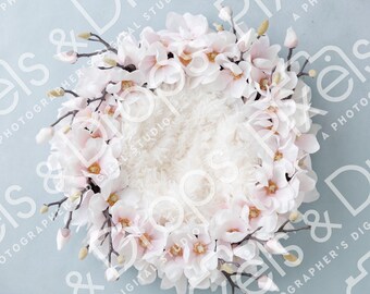 Pink White Blue Florals Newborn Digital Backdrop, Digital Backdrop for Newborn,Digital Background, PNG Baby Backdrop, Backdrop for Photoshop