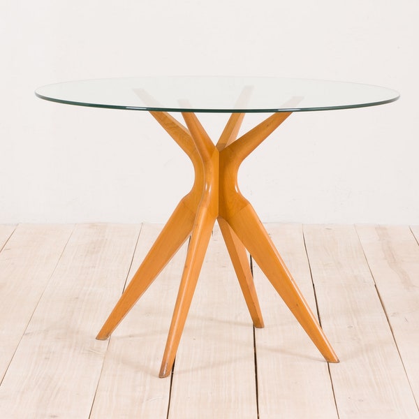 Table à manger ronde en verre, italienne dans le style d'Ico Parisi, années 50