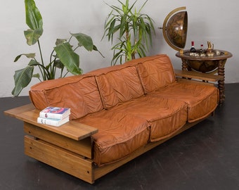 Scandinavian aniline leather sofa by Hameen Kalustaja, Lathi, Finland 1970s