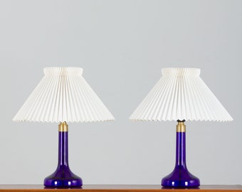 Pair of deep blue table lamps by  Holmegaard for Le Klint, Denmark 1970s