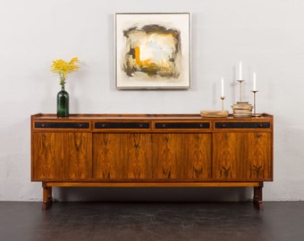 Mid-century modern rosewood sideboard with drawers finished in black leather, Denmark, 1960s