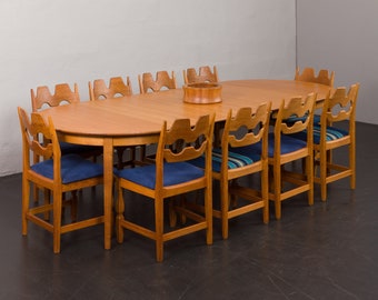 Henning Kjærnulf oak extension table with 3 inner leaves for Soro Mobelfabrik, Denmark 1950s