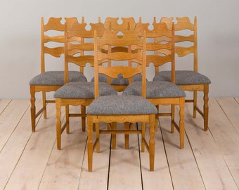 Danish set of six oak razor chairs, H. Kjærnulf for EG Kvalitetsmøbler 1960s