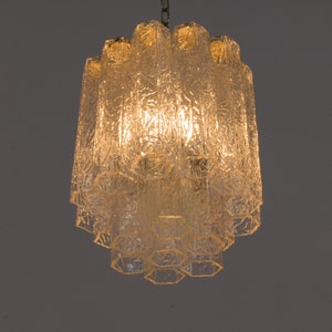 Venini 21 Murano hexagonal hand blown glasses chandelier, Italy 1960s