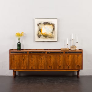 Mid-century modern rosewood sideboard with drawers finished in black leather, Denmark, 1960s image 1