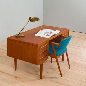 Light Teak Freestanding Desk with back cabinet by J. Svenstrup for A.P. Furniture, Denmark, 1960s