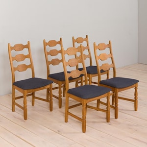 Set of five Danish oak dining chairs high razor by H. Kjærnulf 1960s
