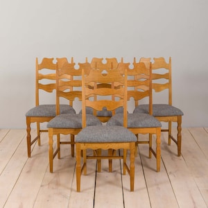 Danish set of six oak razor chairs, H. Kjærnulf for EG Kvalitetsmøbler 1960s image 1