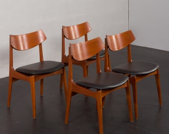 4er Set Mid-Century Stühle von Funder-Schmidt & Madsen in schwarzem Anilinleder, Dänemark 1960er Jahre
