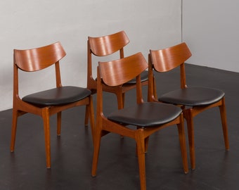 Set of 4 teak mid-century chairs by Funder-Schmidt & Madsen in black aniline leather, Denmark 1960s