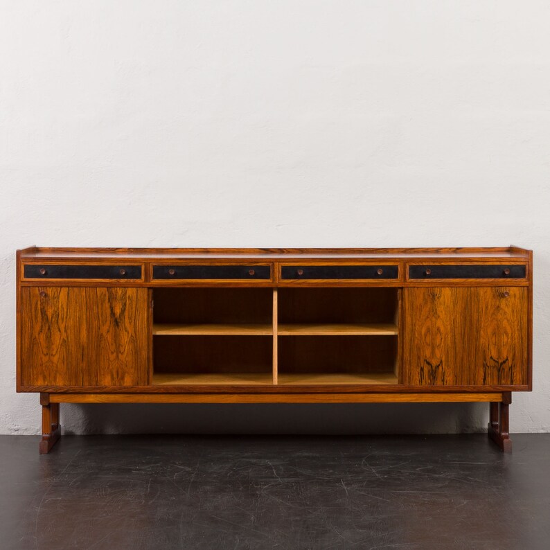 Mid-century modern rosewood sideboard with drawers finished in black leather, Denmark, 1960s image 5