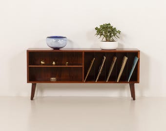 Scandinavian rosewood sideboard, vintage vinyl records cabinet, Denmark 1970s.