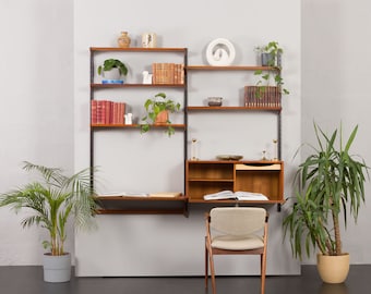 Danish two-bay wall unit in teak with secretaire by Kai Kristiansen for FM Mobler, 1960s