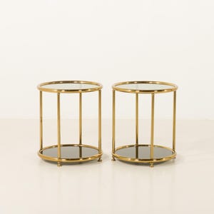 Hollywood Regency style mid century brass side tables, set of 2 , Italy 1970s