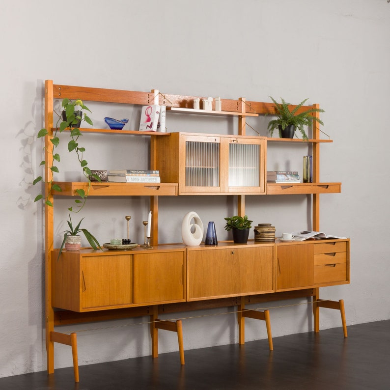 Scandinavian teak free standing Rival wall unit by Kjell Riise, Norway 1960s image 1