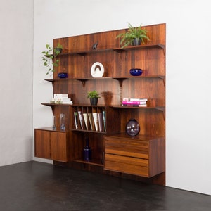 Poul Cadovius wall unit in rosewood with vinyl records cabinet and back panels for Cado, Denmark 1960s