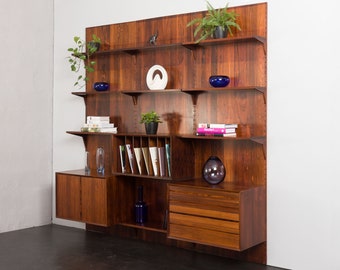 Poul Cadovius wall unit in rosewood with vinyl records cabinet and back panels for Cado, Denmark 1960s