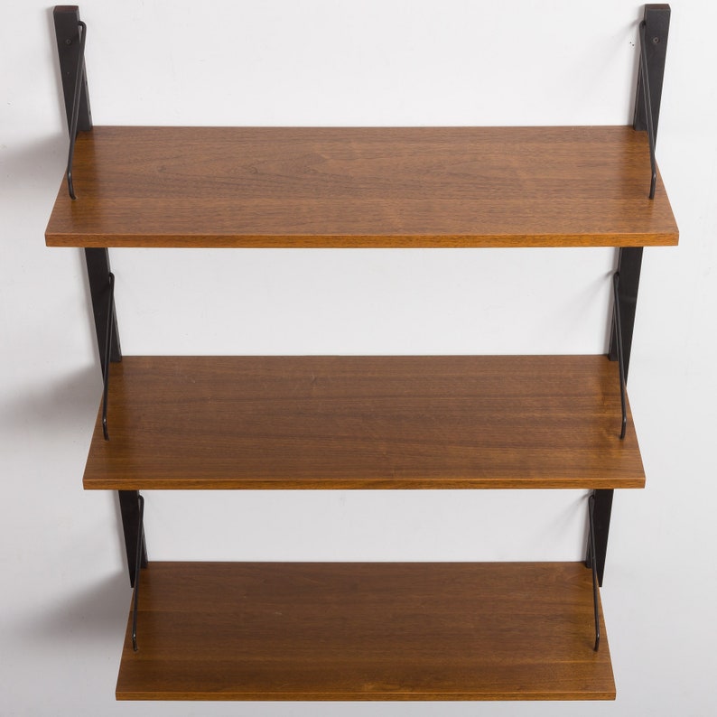 Poul Cadovius set of 3 extra deep walnut shelves for Cado, Denmark, 1960s image 6