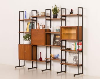 Italian free standing wall unit in teak, 1960s