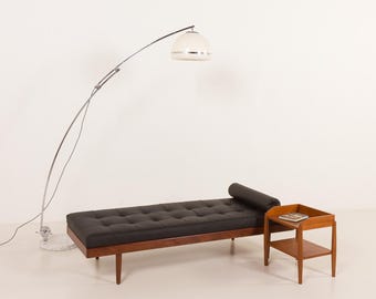 Danish mid century teak daybed in black leather, 1960s