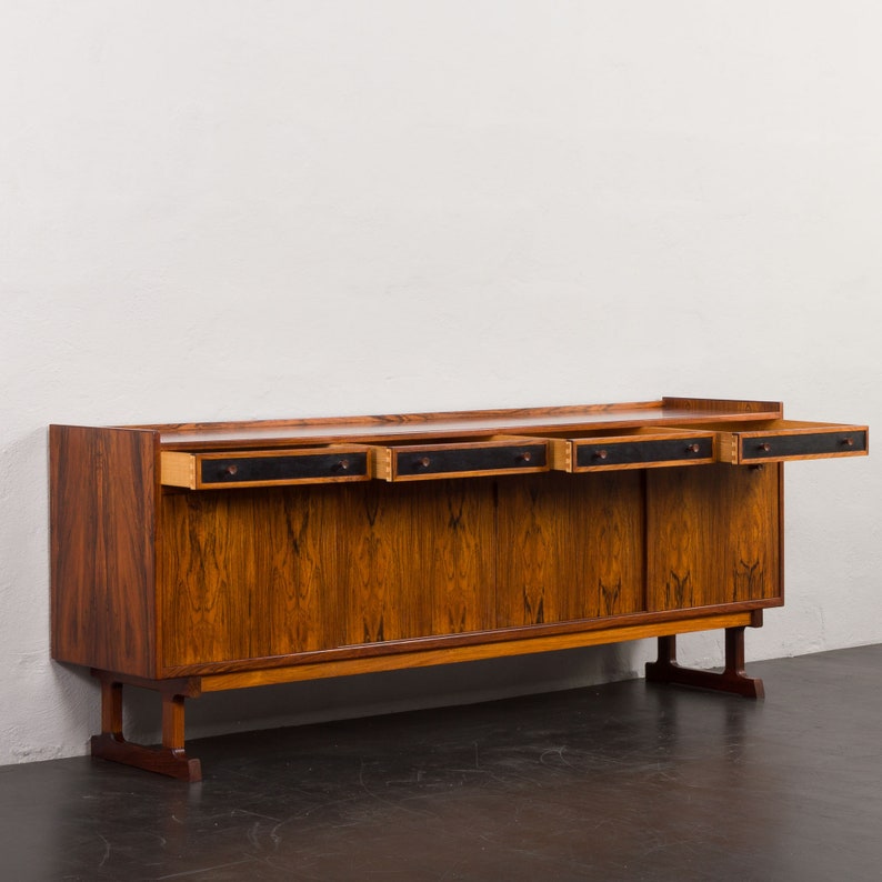 Mid-century modern rosewood sideboard with drawers finished in black leather, Denmark, 1960s image 2