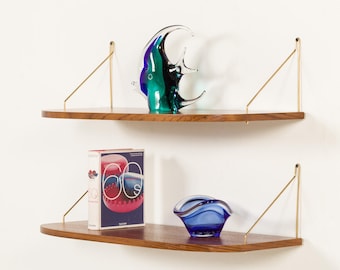 Danish extra deep teak floating shelves, set of 2