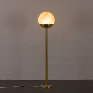 Venini Italian brass floor lamp with Murano swirl globe, Italy 1970s
