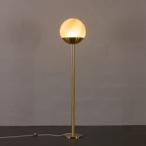 Venini Italian brass floor lamp with Murano swirl globe, Italy 1970s