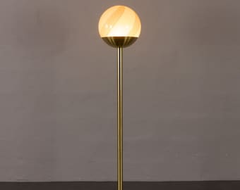 Venini Italian brass floor lamp with Murano swirl globe, Italy 1970s