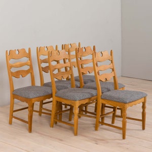 Danish set of six oak razor chairs, H. Kjærnulf for EG Kvalitetsmøbler 1960s image 3