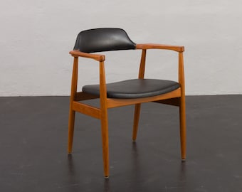 Solid teak chair in black vinyl fabric in the style of Erik Kirkegaard, Denmark, 1950s