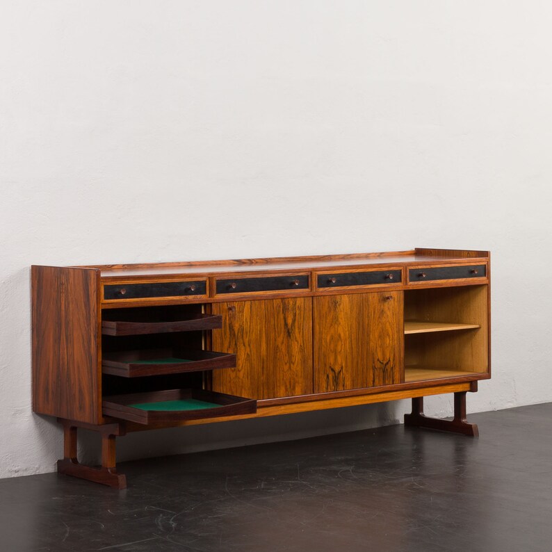 Mid-century modern rosewood sideboard with drawers finished in black leather, Denmark, 1960s image 3
