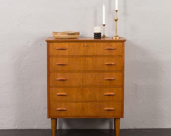 Commode vintage en teck avec cinq tiroirs, Danemark, 1960