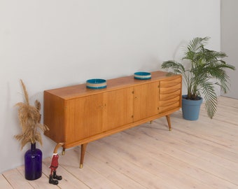 Sven Andersen Scandinavian long teak sideboard with 5 drawers, Norway, 1960s.