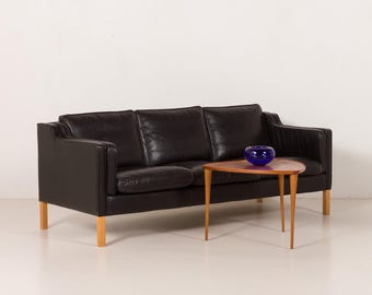 Stouby black leather sofa, Denmark 1970s