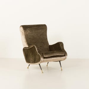 Italian velevet mid century lounge chair in the style of Marco Zanuso, 1960s