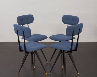 Vintage Italian dining chairs in blue boucle fabric, 1960s. Set of 4.