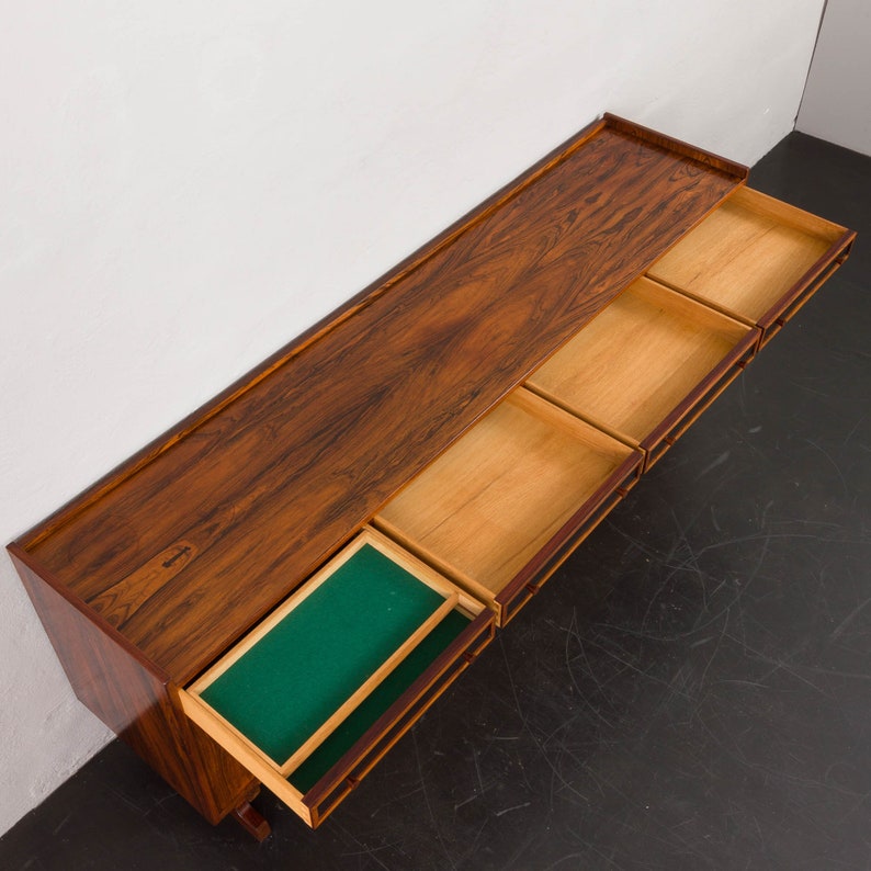 Mid-century modern rosewood sideboard with drawers finished in black leather, Denmark, 1960s image 10