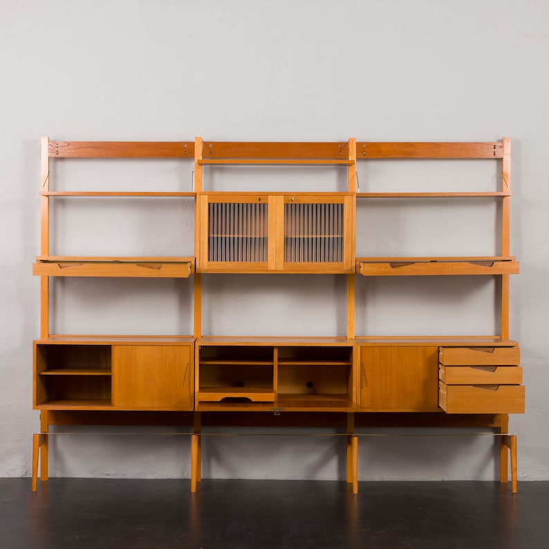 Scandinavian teak free standing Rival wall unit by Kjell Riise, Norway 1960s image 3