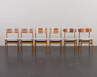 Set of 6 mid century Danish chairs in teak and grey wool upholstery, 1960s