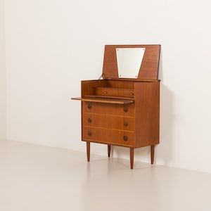 Danish mid century teak chest of drawers with hidden vanity, 1960s