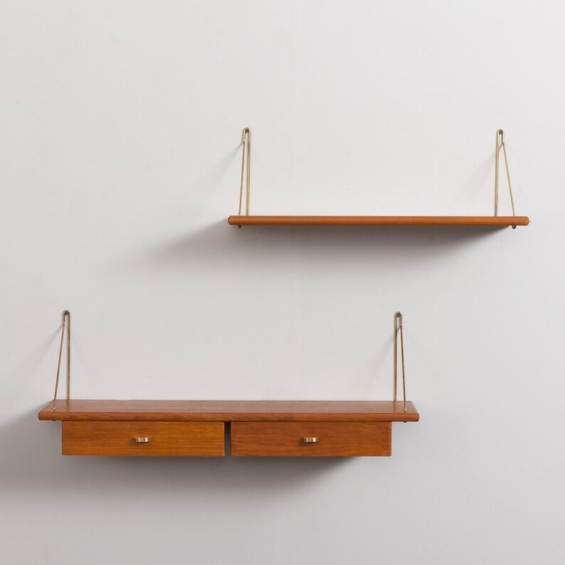 Danish mid-century set of teak shelf with a console, 1950s image 3